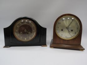 2 Vintage wooden mantle clocks both in running order, only one has a key.