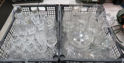 2 Trays of various crystal glasses and decanters including Royal Doulton Webb Corbett.