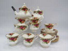 25 Pieces of Royal Albert Old Country roses, to include 2 teapots, cups, saucers etc.