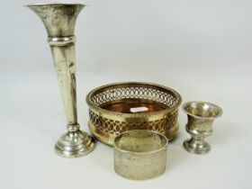 Selection of Small Silver items plus a silver plated bottle coaster. Silver weight approx 60g