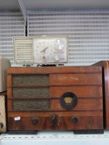 Vintage wooden radio plus a vintage radio alarm clock (Working condition unknown).