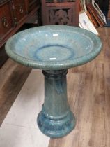 Terracotta Garden Birdbath with Turquoise glaze. H:21 inches. See photo. S2