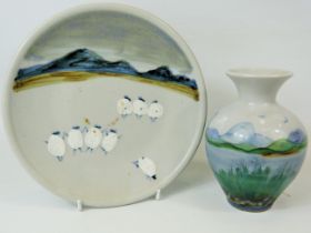 Higland Stoneware Group comprising Vase (5 inches tall) plus a Lochilver Plate dated 1989. See pho