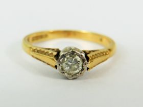 18ct Yellow Gold Ring set with a Solitaire Diamond of approx 0.25pts. Finger size 'L-5' 2.9g