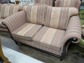 Upholstered two seat settee with scrolled arms. Seat height approx 22 inches tall. See photos. S2