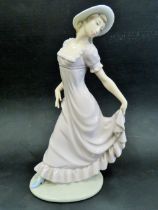 Large nao Figurine by Lladro 'Girl in a hat with Pink Dress' Measures 11.5 inches. Excellent co