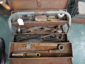 Cantilever tool box and a selection of tools.