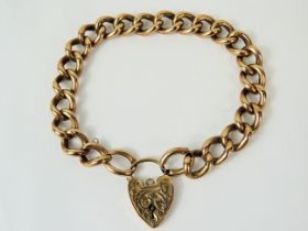 Vintage 9ct Yellow Gold Bracelet with Scrolled heart shaped clasp stamped 375. Links are hollow gol