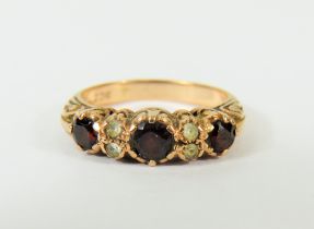 Gypsy style 9ct Yellow Gold Ring set with Garnets and Clear Gemstones. Finger size 'Q' 4.0g