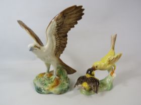 Sylvac Osprey figurine (approx 22cm tall) and a Goebel Canary feeding a chick figurine.