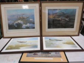 4 framed and signed RAF prints including crew signatures.