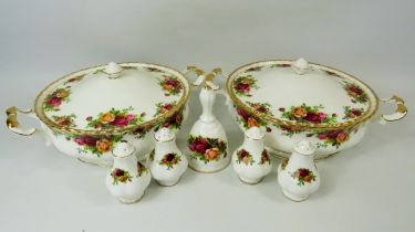 Two 9 inch Lidded Tureens with lids plus Cruest and Bell. All by Royal Albert in the Old Country Ro