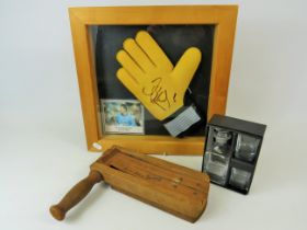 Interesting Scunthorpe United related lot to comprise a signed Goalkeepers Glove, framed under glass