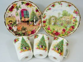 Three Mugs By Royal Albert in the Old Country Roses Christmas Magic pattern plus one decorative 8.5i
