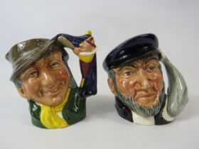2 Small Royal Doulton Toby jugs Punch and Judy man D6593 and Captain Ahab D6506, approx 11cm tall.