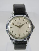 Wirz Swiss made watch with Stainless Steel Body with Leather strap. Running order. See photos.