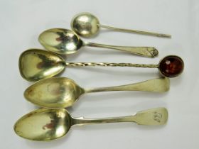 Selection of Four Hallmarked Silver spoons (total weight 66g) plus an unmarked (testing low grade Si