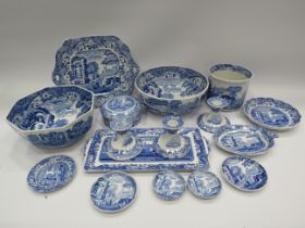 16 Pieces of Spode blue italian ceramics, candle sticks, bowls etc (large bowl has had a repair to