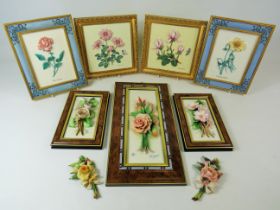 Four M&S Hand painted resin wall plaques together with Framed Capodimonte floral displays. See pho