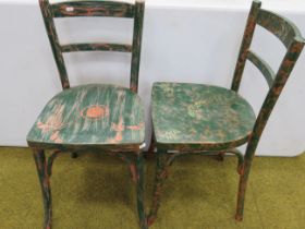Two Vintage Parlour chairs with painted decoration by Artex. Seat height 18 inches. Back height 52
