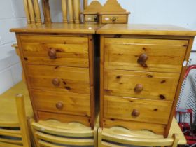 Two Solid pine three drawer bedroom cabinets. Each approx H:25 x W:18 x D:16 Inches. See photos.