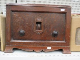 Early wooden radio with bakelite handles. (working condition unknown)
