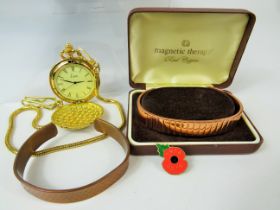 Good Mixed lot to include a Limit quartz pocket watch and chain, plus copper bracelet and boxed copp