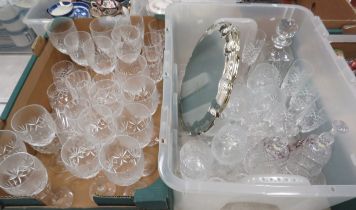 2 Trays of various crystal glasses and decanters including Edinburgh.