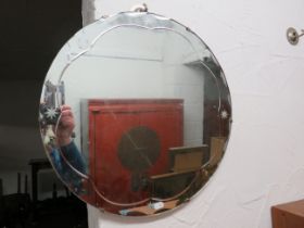 Circular 1920's era deco style mirror with etched glass features which measures approx 18 inches in