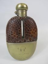 Silver plated and crocodile skin antique hip flask.