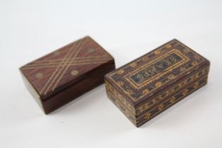 2 x Wooden Snuff Box & Stamp Case Inc Straw Parquetry, Brass Detail Etc 386340