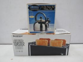 Whistling Kettle and a Toaster which appear to be unused.