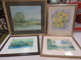 4 framed watercolours various artists and subjects see pics.