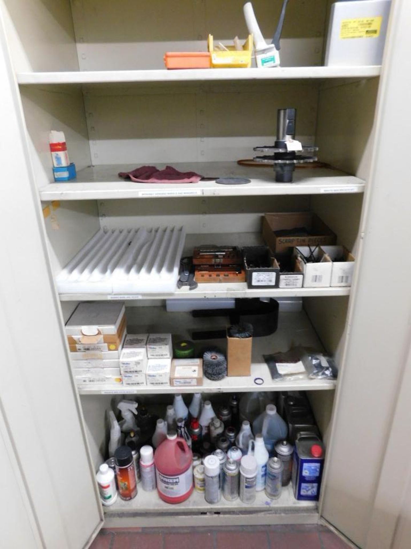 LOT: (3) Cabinets, (7) Shelves w/Assorted Abrasives, Belts, Hardware, etc. - Image 4 of 7
