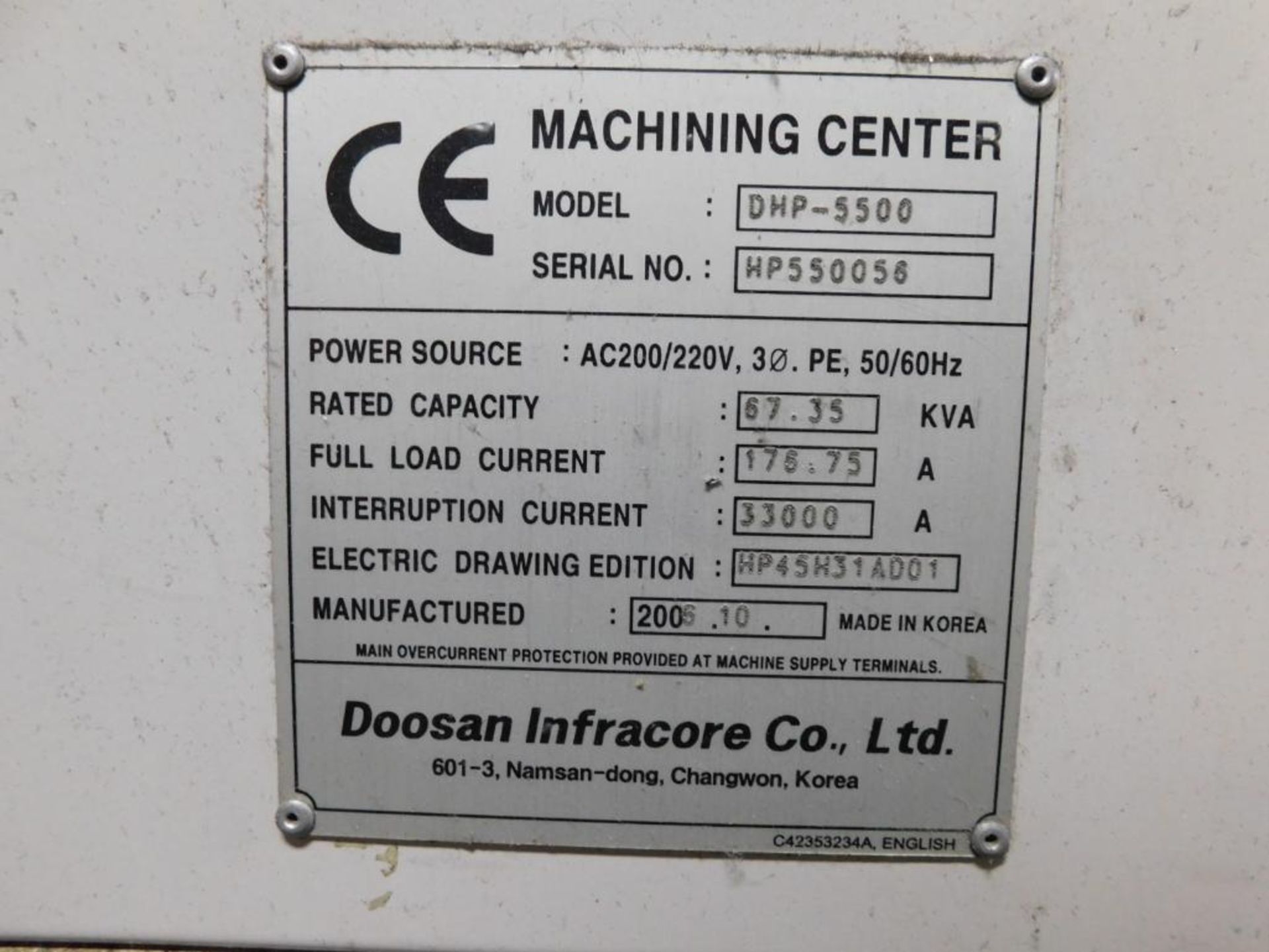 Doosan DHP-5500 4 Axis Horizontal Machining Center, Fanuc 18i-MB Control, (2) 19.7” Pallets, 14K RP - Image 11 of 11