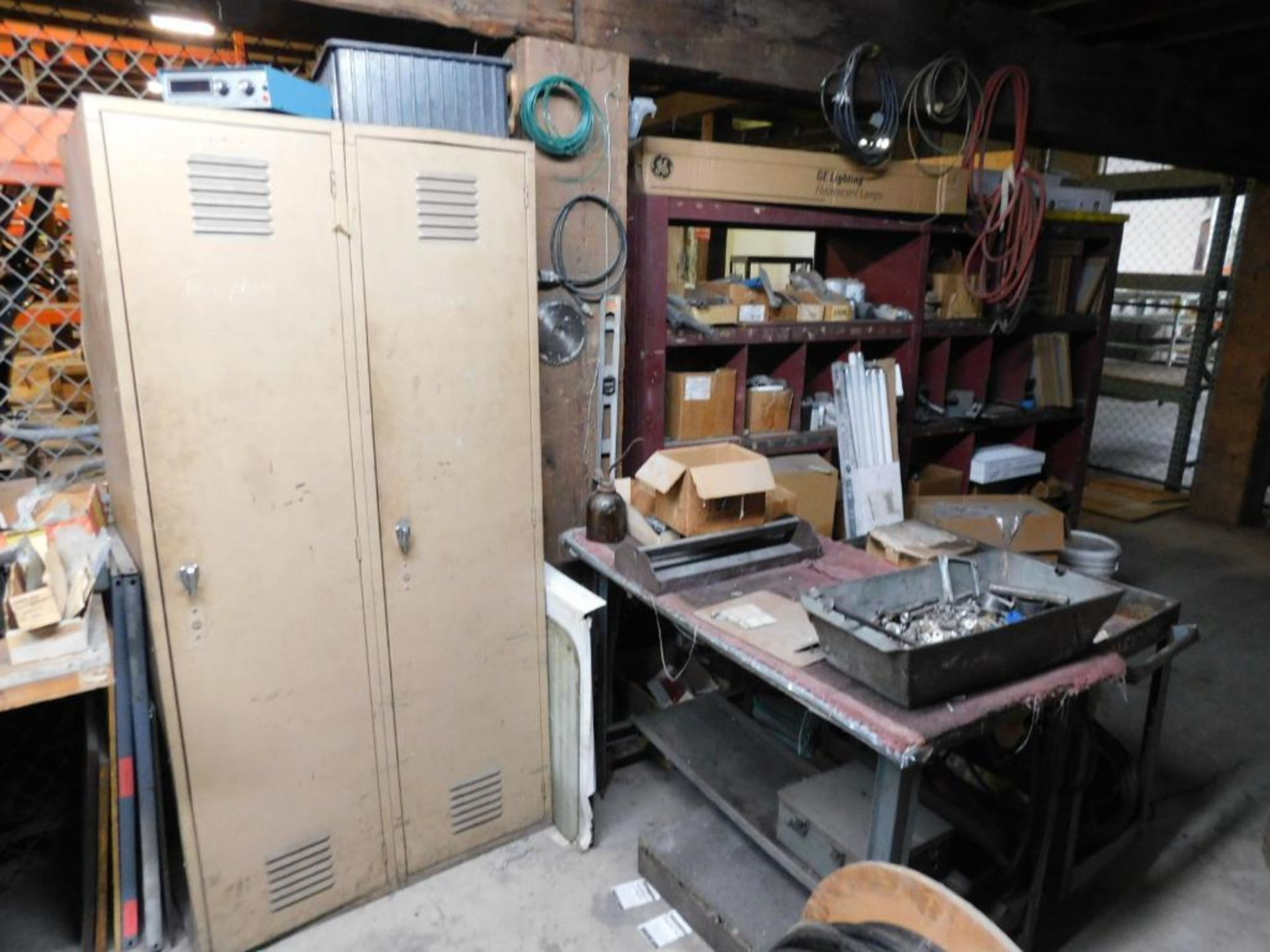 LOT: Contents of Maintenance Room: Fuse Boxes, Wire, Assorted Belts, Spare Machine Parts, - Image 5 of 13