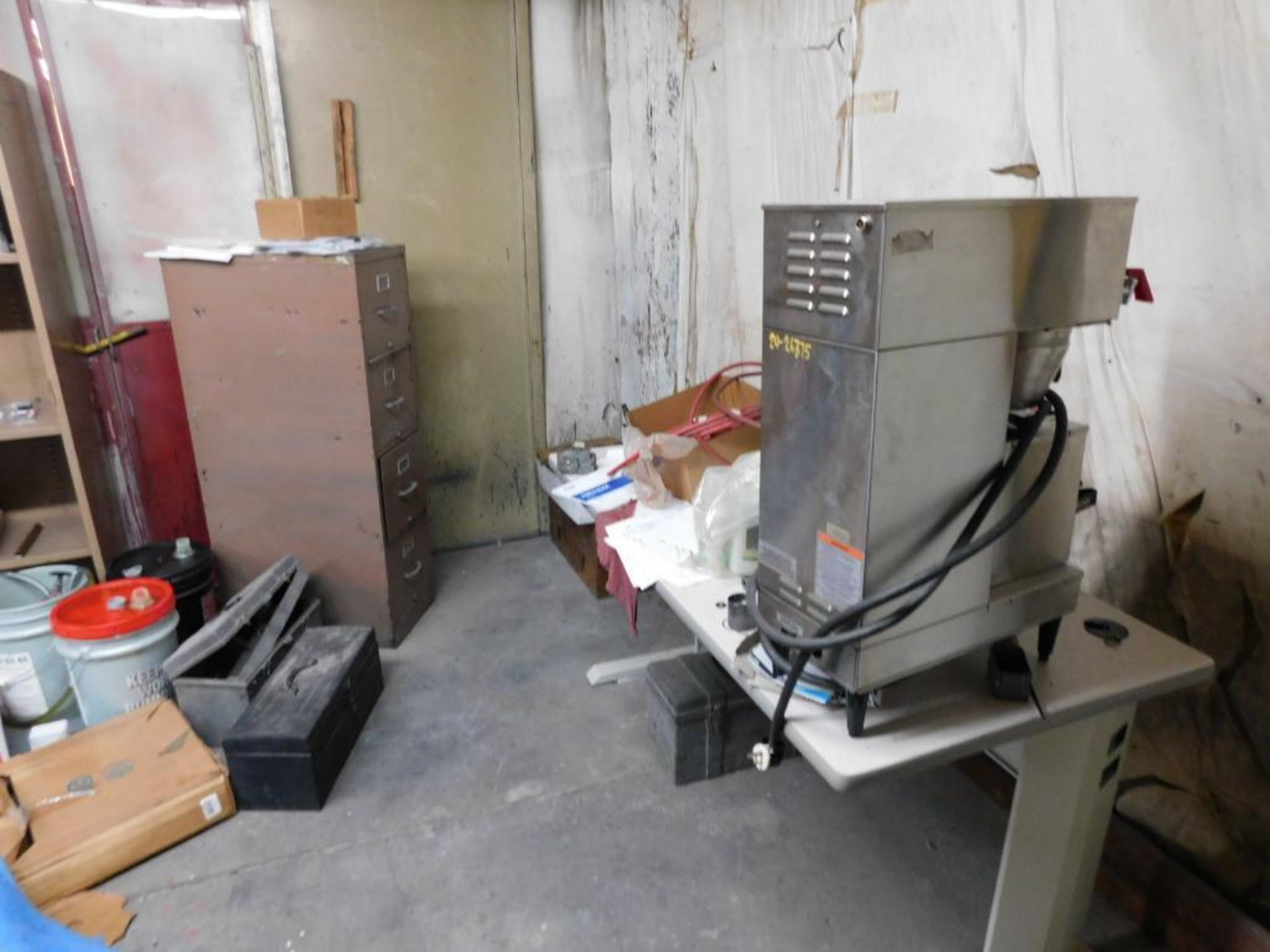 LOT: Contents of Room & Paint Booth, Assorted Filing Cabinets, Shelves w/Contents, Paint Mixer, - Image 4 of 8