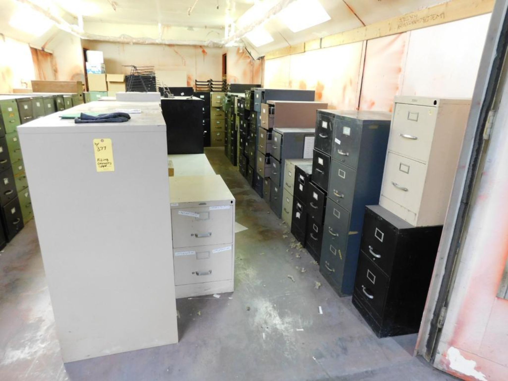 LOT: Contents of Room & Paint Booth, Assorted Filing Cabinets, Shelves w/Contents, Paint Mixer, - Image 7 of 8