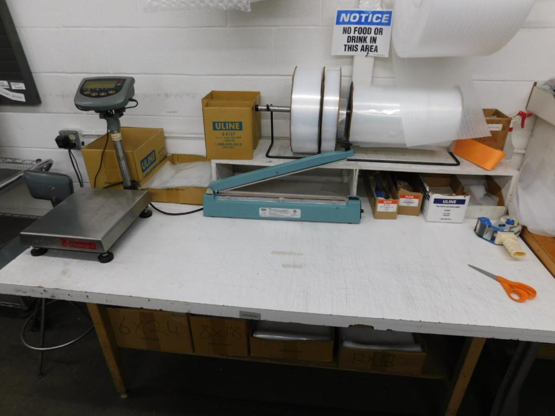 LOT: Contents of Shipping Office: Assorted Shipping Supplies, 6' x 3' Work Bench, 10' x 3' Rolling - Image 2 of 8