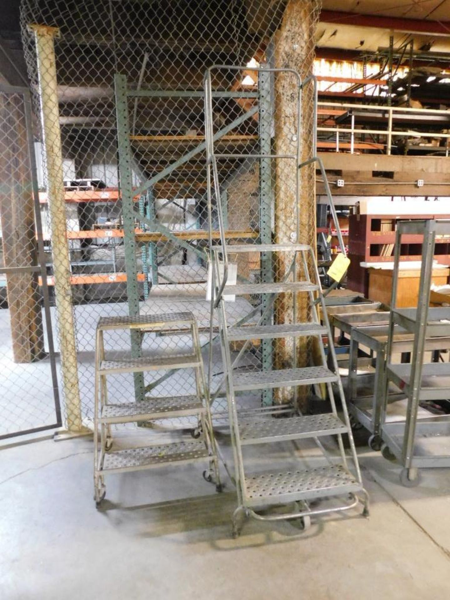 LOT: (7) Shop Carts, 6' & 4' Safety Rolling Stairs