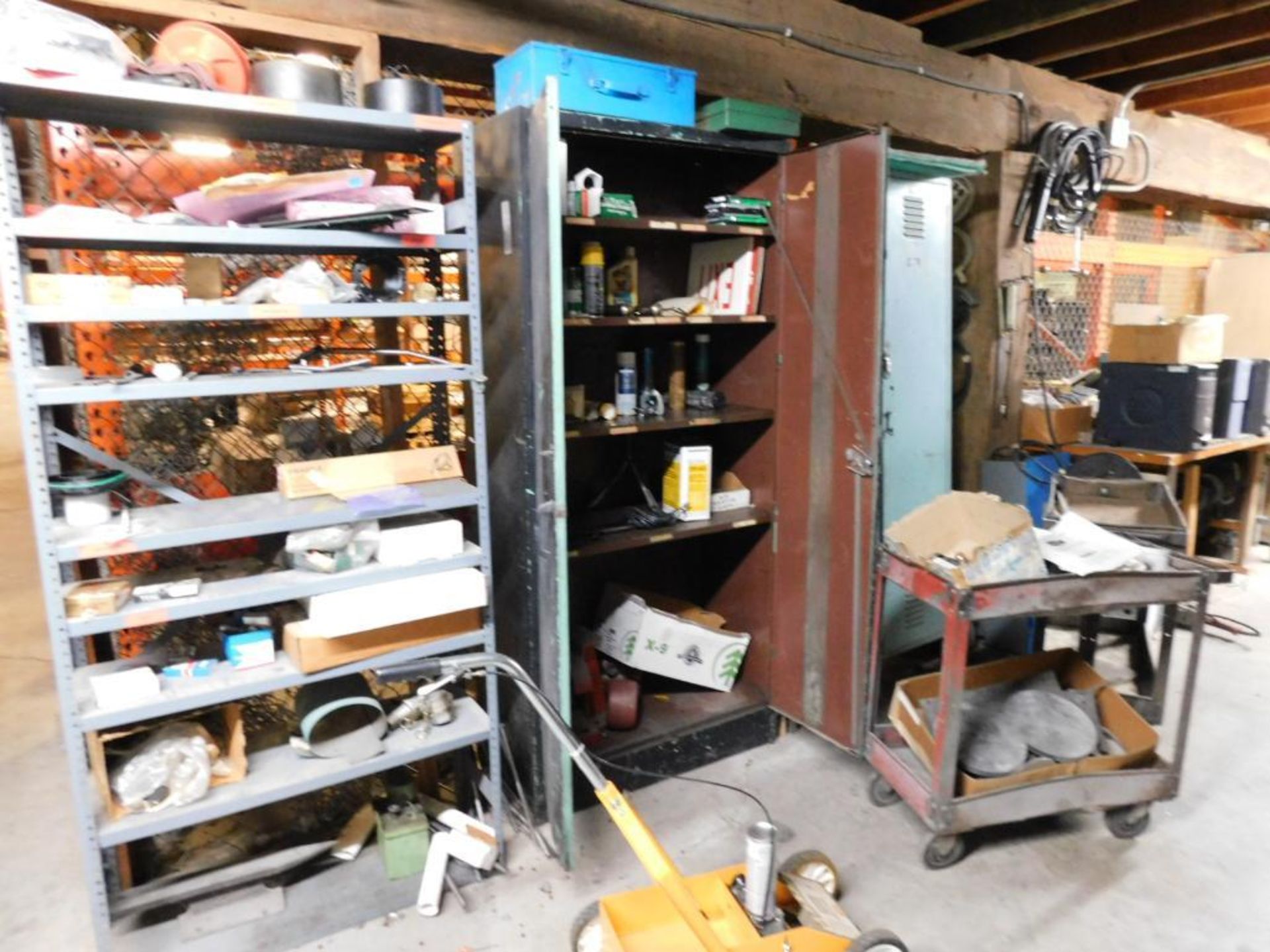 LOT: Contents of Maintenance Room: Fuse Boxes, Wire, Assorted Belts, Spare Machine Parts, - Image 2 of 13