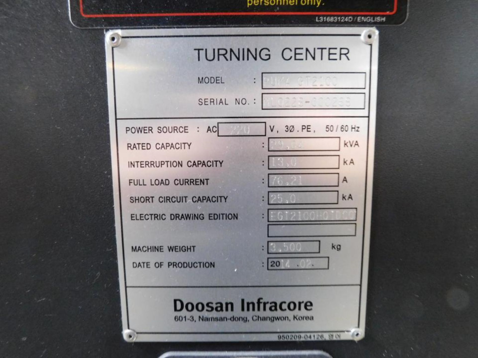 Doosan Puma GT2100 CNC Turning Center, Doosan Fanuc I Series Control, 15.4” Max Turn diam x 22.1” M - Image 11 of 11