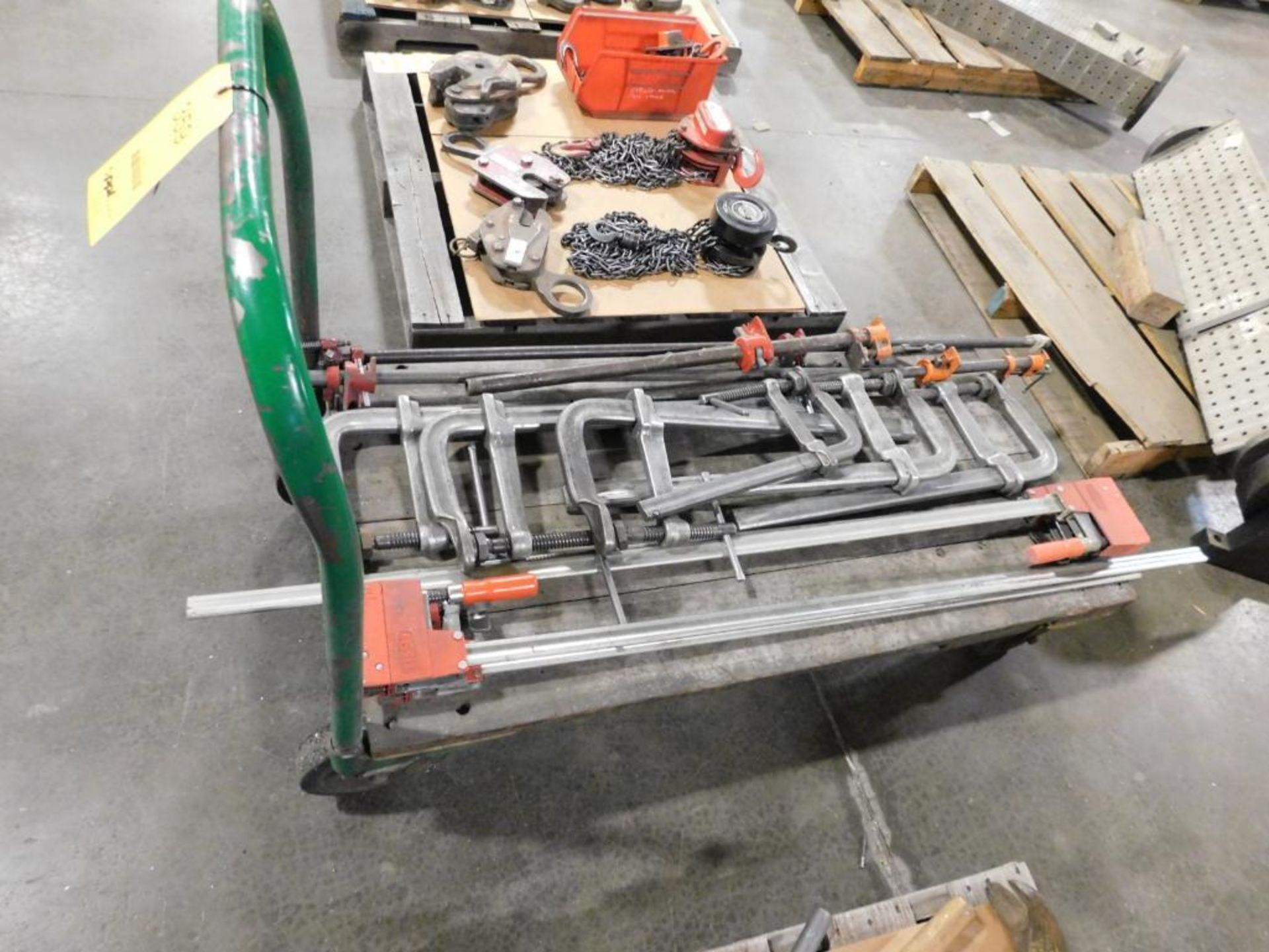 LOT: Bessey HD Bar Clamps, Bessey Clamps, Pony Clamps on Rolling Material Cart, 48" x 24"