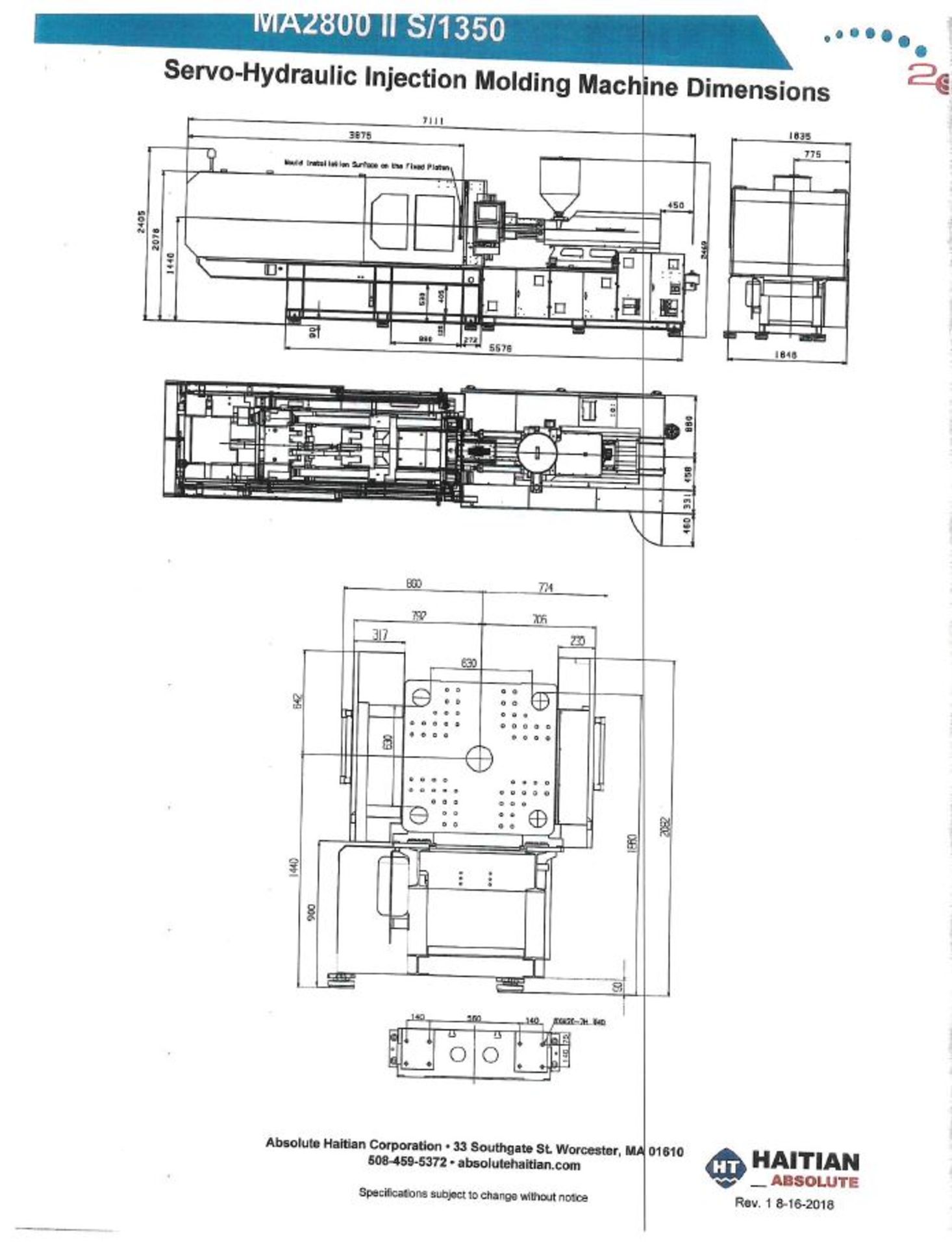 2021 Haitian MARS Model MA III S 2800/1350-B Screw (23.6oz), 315 US Tons, Injection Molding Machine. - Image 19 of 19