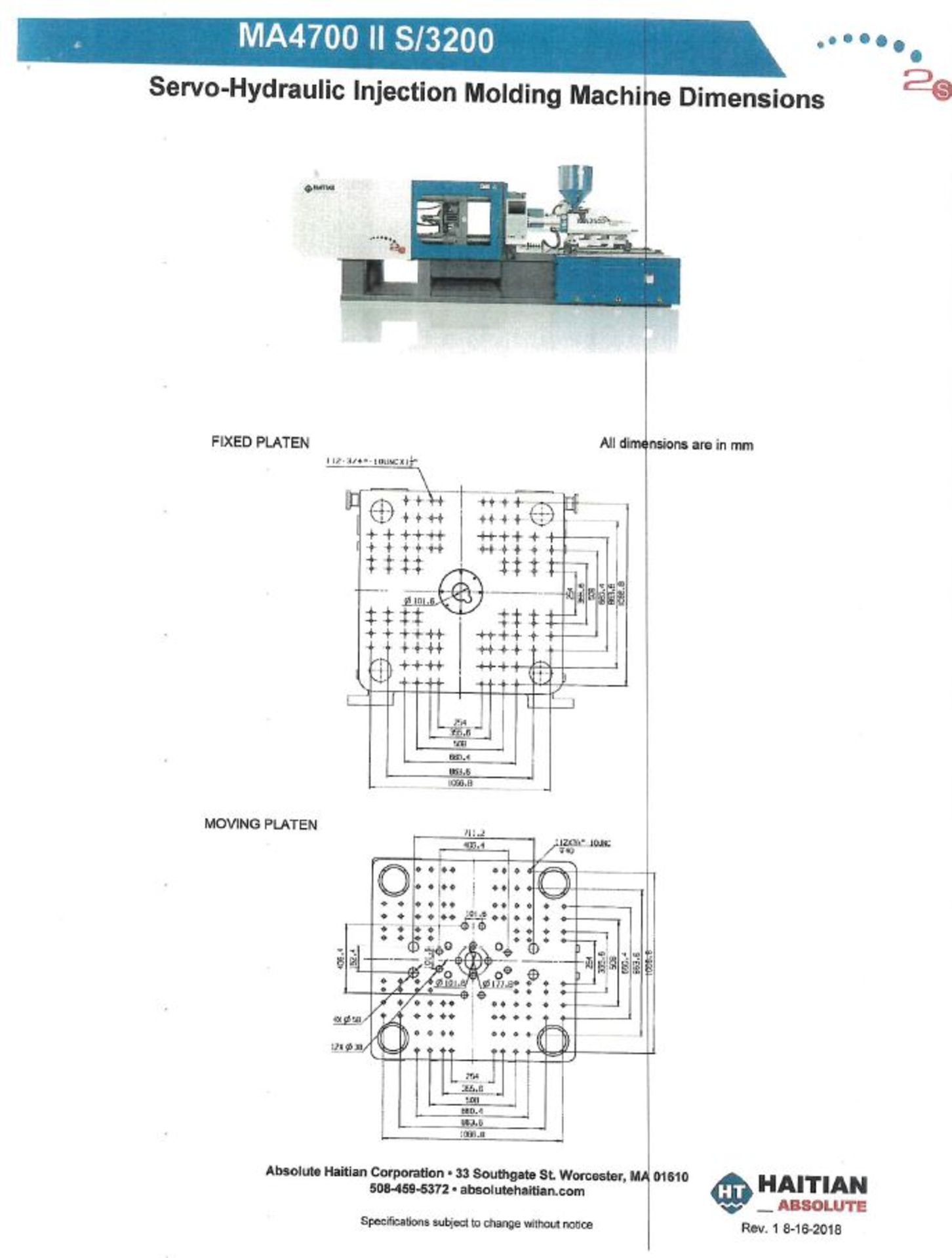 2021 Haitian MARS Model MA III S 4700/3200-A Screw (45.7oz), 528 US Tons, Injection Molding Machine. - Image 18 of 18