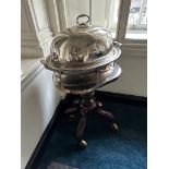 Mahogany Meat Carving Unit With Silver Plated Lid And Stand Mahogany Baluster Frame On Brass