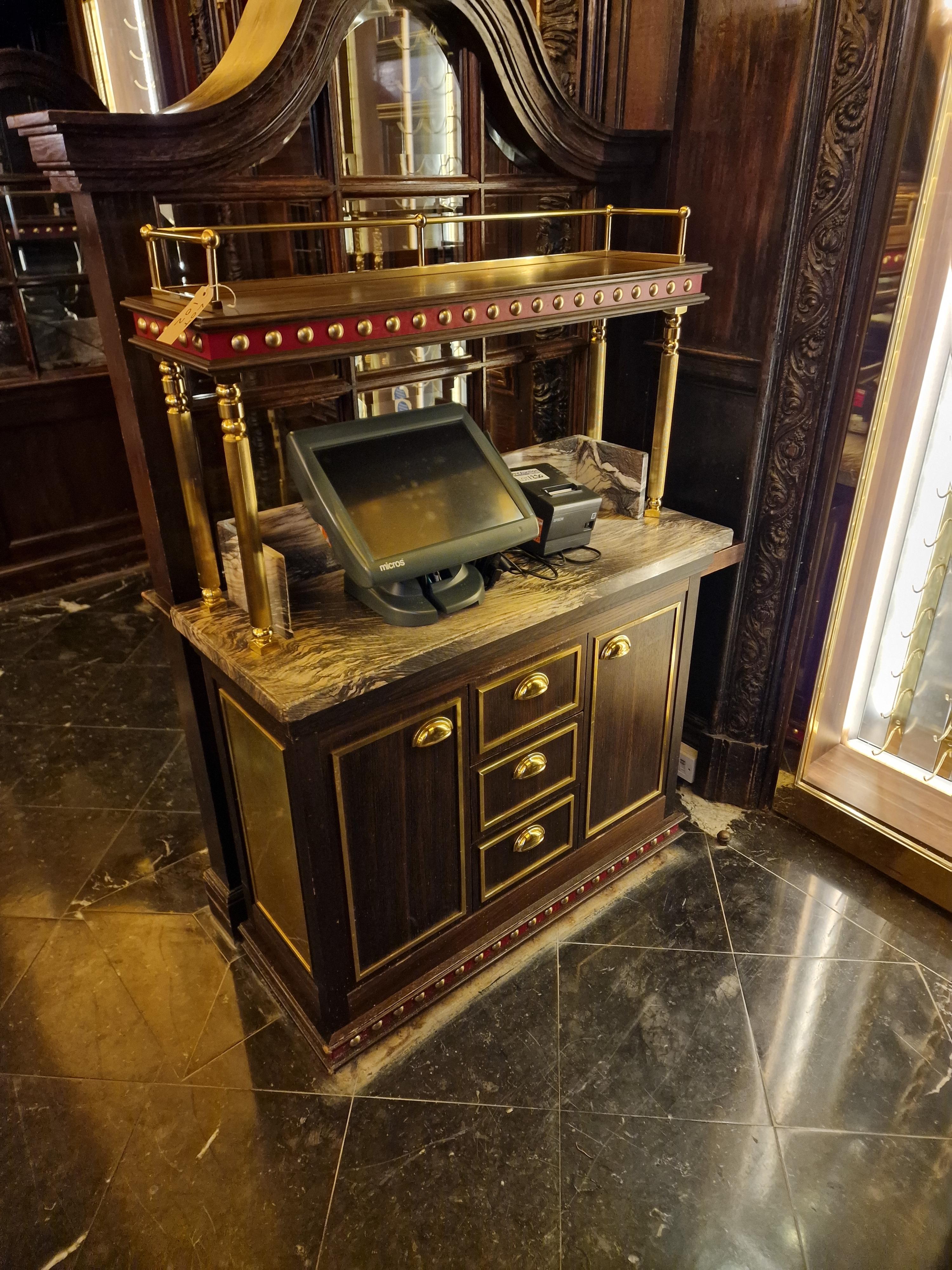 A bespoke Robert Angell marble top dumb waiter station two door three drawer timber unit in oiled - Image 2 of 4