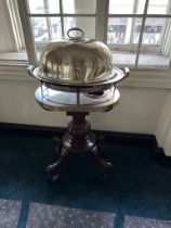 Mahogany Meat Carving Unit With Silver Plated Lid And Stand. Mahogany Baluster Frame On Brass Caster