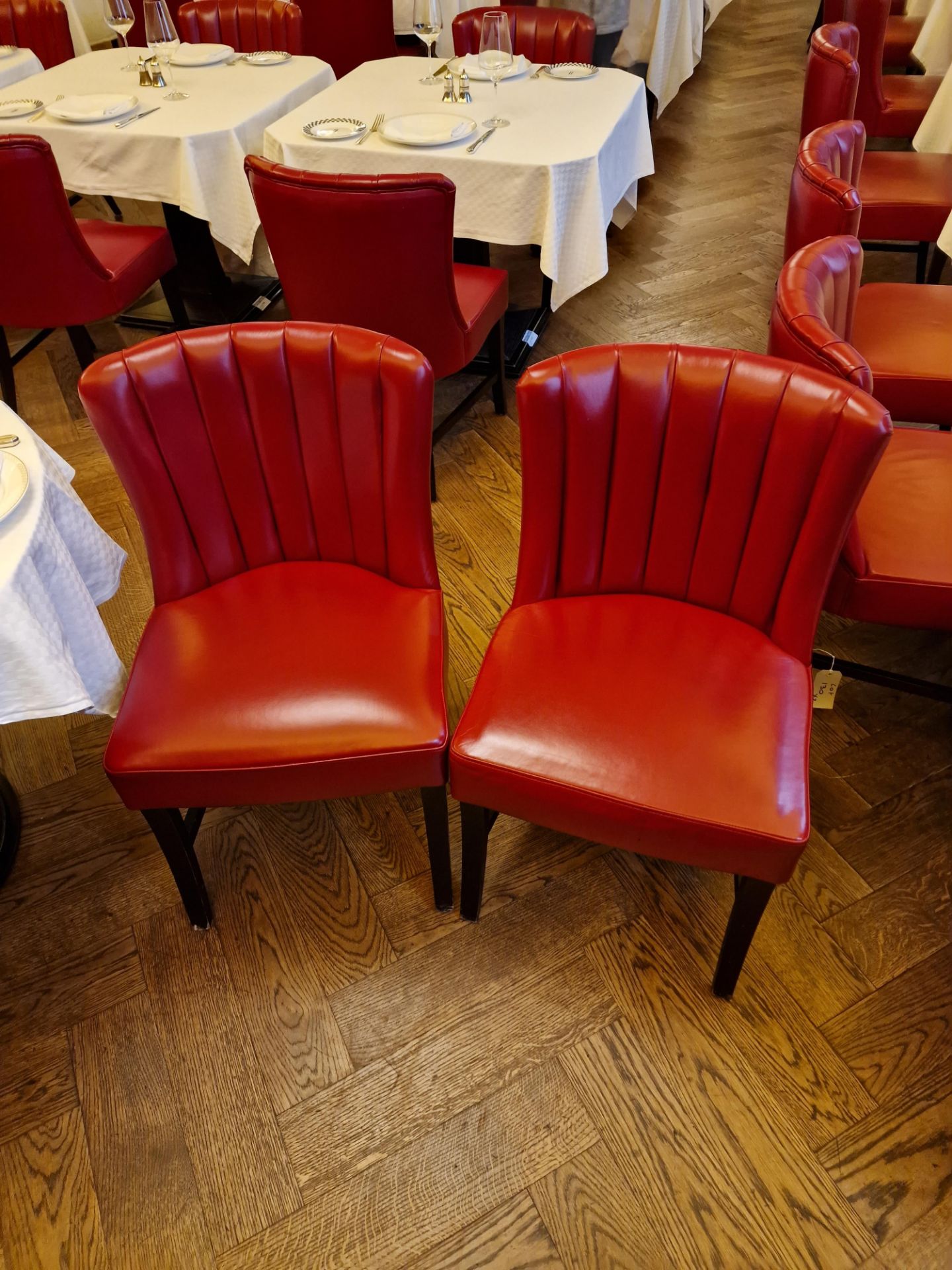 A pair of bespoke Robert Angell dining chair Featuring a classic armless design, red leather - Image 2 of 5