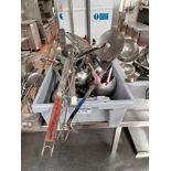 Various Stainless Steel Kitchen Utensils Comprising Of Ladels. Spoons Pasta Baskets Etc